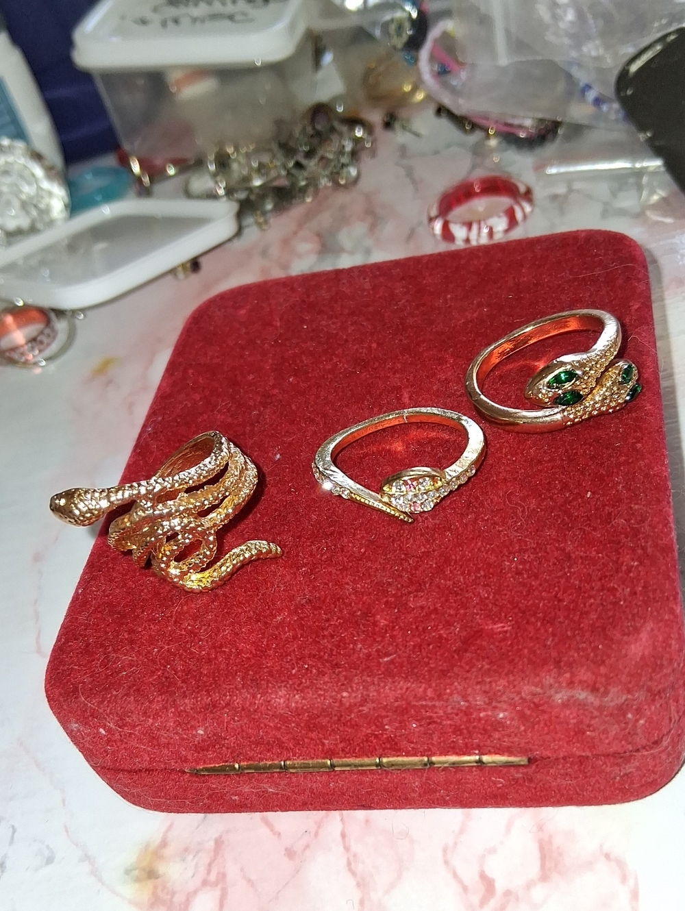 Lot Gold-Tone Snake Ring with Green Stone Accent - Women Jewelry